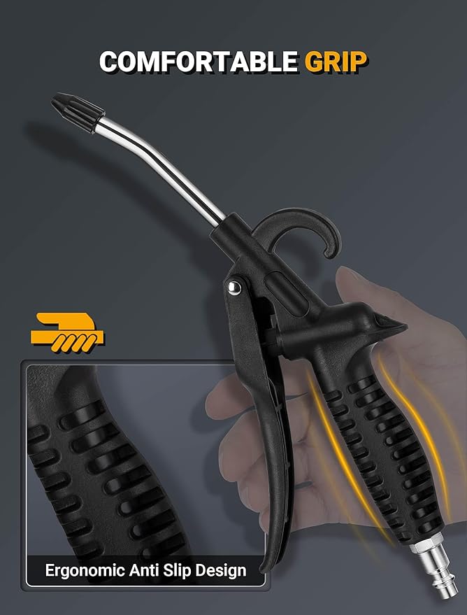 High Flow Air Blow Gun with Rubber Guard, Air Nozzle Blower Gun Angle Bent Jet Nozzle & 1/4" Standard Quick Plug, Air Gun for Air Compressor Accessories Pneumatic for Dust Removal Cleaning Tool