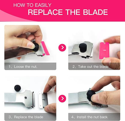 DEKEones Razor Blade Scraper, 2 PCS Razor Scraper Tool for Removing Label, Registration Sticker, Tint, Grease from Windshield, Appliance, Glass（Pink）