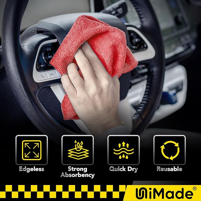 Microfiber Cleaning Cloth, 24 Pack Reusable Microfiber Towels for Cars Lint Free Cleaning Shop Towel Rags for Home Kitchen Automotive Bar Mechanic Restaurant Garage, 11.5"x 11.5", Red