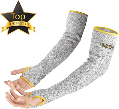 SUYAMI Arm Protection Sleeves, Cut Resistant Sleeves Level 5 Protection, Slash Resistant Anti Abrasion Safety Arm Guards (A-with thumb hole, one size)