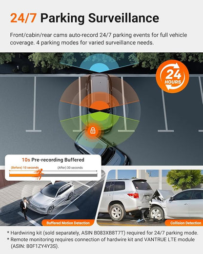 Vantrue N4 Pro S 4K 3 Channel Dash Cam w/Triple STARVIS 2, 4K+1080P+2.5K Front Inside Rear Dash Camera, 4+2.5K Dual Channel, HDR IR Night Vision, Voice Control, Parking Mode, GPS, Wi-Fi, Support 1TB