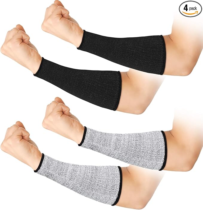2 Pairs Cut Resistant Sleeve Arm Protection Level 5 Protection Safety Protective Sleeves Arm Protectors for Men Women(8.6 x 3.7 Inches,Black, Gray)