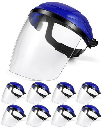 Tellegloww 8 Pack Safety Face Shield for Grinding and Cutting, Full Impact Resistant Face Shield Mask for Work Chemical Woodworking (Blue)