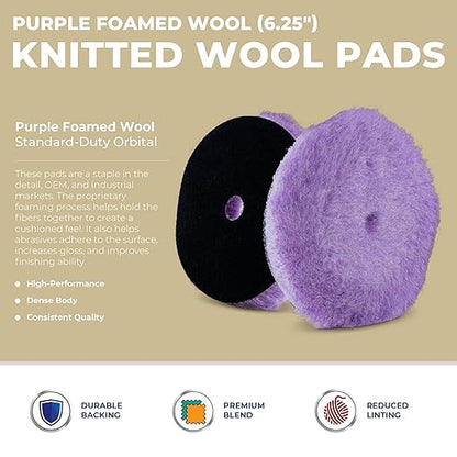 Purple Foamed Wool 6.25" (1-pack) Combination wool and foam pad. Perfect for Compounding or Polishing. Fits 6" backing plate.