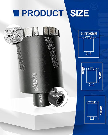 SHDIATOOL Diamond Core Drill Bits 2-1/2 Inch for Hard Stone Concrete Marble Granite Brick Laser Welded Dry or Wet Hole Saws 65mm