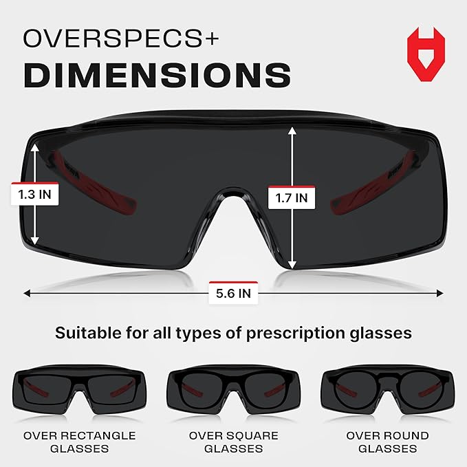 NoCry Tinted Safety Glasses Over Eyeglasses for Men and Women with Anti Scratch Wraparound Lenses — UV400 and ANSI Z87 Certified — Adjustable Temples with Anti-Slip Tips — Great for Shooting