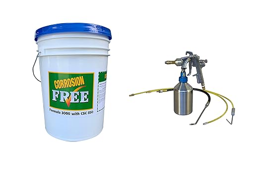Corrosion Free Rust Cure Formula 3000-5 Gallon Pail – No-Drip Rust Inhibitor & Undercoating for Cars, Trucks, Tractors, Snowblowers – Stops & Prevents Rust –Includes RP460 HD Applicator Gun