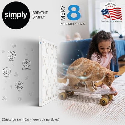 Simply 21x23x1 Air Filter, Merv 8, 6 Pack, Furnace Air Filter for HVAC (Actual Size: 20.75"x22.75"x0.75") DUST, Pet, & Allergy Control