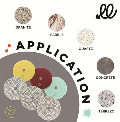 ComeFloor 4 Inch Wet/Dry 3 Step Diamond Polishing Pads for Granite Marble Concrete Stone, Step 1-3 Hook and Loop Backing