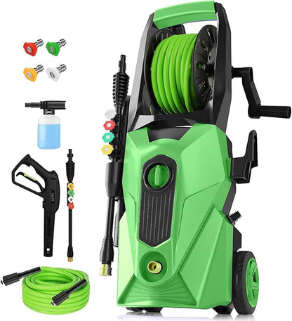 Pressure Washer 5000 PSI,2.8 GPM Power Washer with Foam Cannon,Portable Cleaner with 33ft Hose Reel,4 Nozzle Tips,and Soap Bottle for Cars/Home/Driveways/Patios/Decks/Fences(Dark Green)