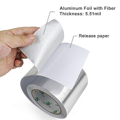 BOMEI PACK Adhesive Aluminum Foil Heat Shield Tape Barrier 4in x 66ft, Fiberglass Thermal Insulation Reflective Material High Temp