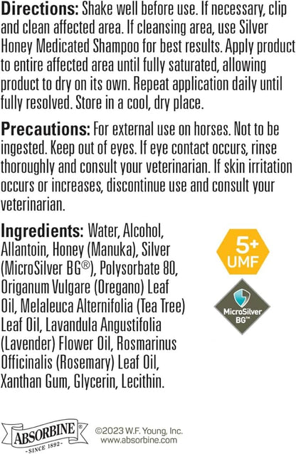 Silver Honey Rapid Relief 6oz Spray for Horses Only, Use for Equine Scratches/Pastern Dermatitis/Mud Fever/Dew Poisoning/Cracked Heels