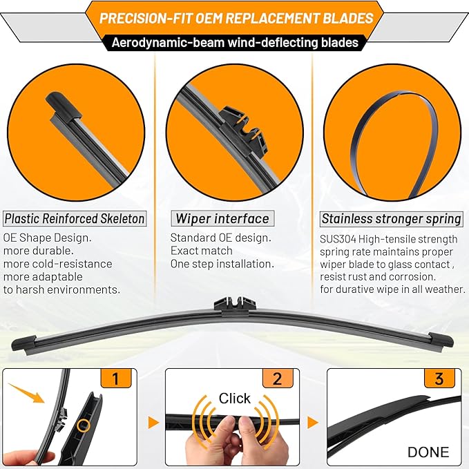 AUTOBOO 28"+28" Windshield Wipers with 15 Inch Rear Wiper Blade Replacement for Ford edge 2015 2016 2017 2018 2019 2020 2021 2022 2023-Original Factory Quality (Pack of 3)