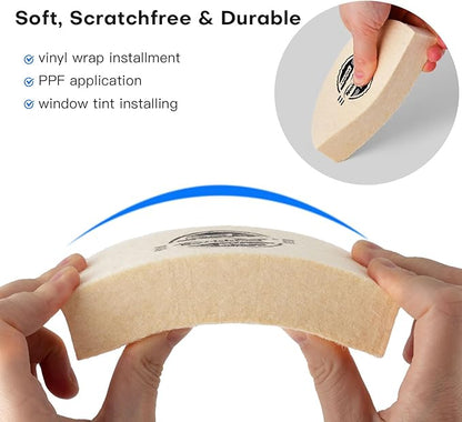 NEWISHTOOL 3 PCS Wool Felt Squeegee Window Tint Tools, 1 Inch Thick Scratch Free Soft Woolen Squeegee for Vinyl Wrap, Glass Tint Film, Car Wrapping, PPF Installation (Half-Moon Shaped)