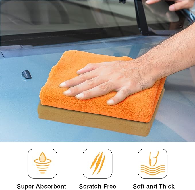 Shimeyao 30 Pcs 16 x 16 Inch Edgeless Microfiber Plush Towels for Cars Detailing Drying Wash Polishing Absorbent Cleaning Cloths, 500 GSM(16 x 16 Inch, Orange, 30 Pcs)