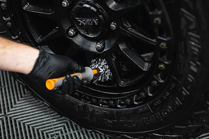 Detail Factory - Wheel Brush Mini with Interchangeable Microfiber Covers - Ultra-Soft Cleaning, Washing and Detailing Wheels, Tires, and Rims - Solar Flare