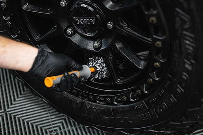 Detail Factory - Wheel Brush Mini with Interchangeable Microfiber Covers - Ultra-Soft Cleaning, Washing and Detailing Wheels, Tires, and Rims - Solar Flare
