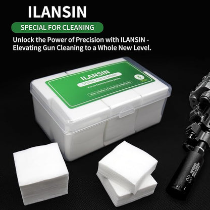 ILANSIN 3000/1500PCS Gun Cleaning Patches+CLP Oil,2"x2" Lint Free Gun Cleaning Cloth,Professional Wipes for Shot Pistol/All Caliber of Firearms.Store in Box Can Store Gun Cleaning Kit,Choose Your Set
