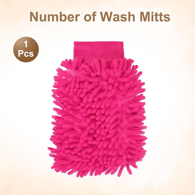 HARFINGTON Chenille Microfiber Car Wash Mitts 9.8" x 7.9" Scratch Free Wash Gloves Absorbent Double Sided Plush Cleaning Drying Mitts for Car Washing Home Rose Red