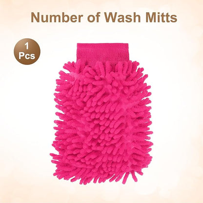 HARFINGTON Chenille Microfiber Car Wash Mitts 9.8" x 7.9" Scratch Free Wash Gloves Absorbent Double Sided Plush Cleaning Drying Mitts for Car Washing Home Rose Red