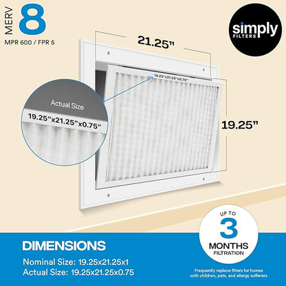 Simply 24x24x1 Air Filter, Merv 8, 6 Pack, For Home AC Furnace & HVAC (Actual Size: 23.75"x23.75"x0.75") DUST, Pet, & Allergy Control