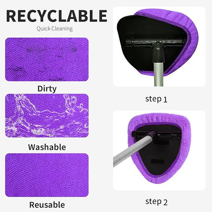 XINDELL 5 Pack Microfiber Pads – Replacement Heads Cover for Xindell Windshield Cleaner Tools. Washable & Reusable Triangle Pads (Violet). Fits Window Reach Tool - Handle Not Included