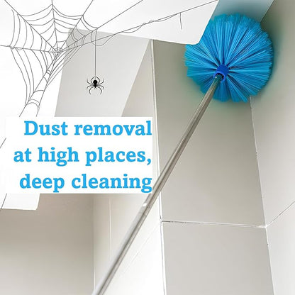 Ceiling Fan Cleaner Duster & Cobweb Duster with Extension Pole 15" -100" Reusable Microfiber Ceiling Fan Blade Cleaner Removable Duster (Blue) for Cleaning High Ceiling Fan Interior Roof Spider Web