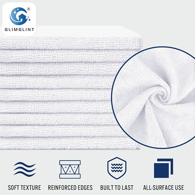 GLIMGLINT White Microfiber Cleaning Cloth, 150 Pack Cleaning Rags, Cleaning Towels with 3 Color Assorted, 14"X12"