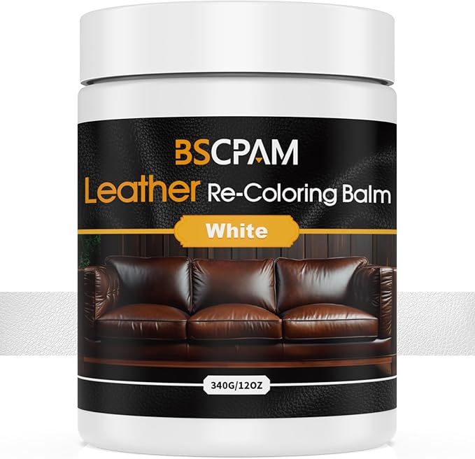 BSCPAM White Leather Recoloring Balm, 12oz Leather Color Restorer for Couches, Leather Repair Kit for Furniture, Leather Dye for Leather Fade, Leather Repair Restore car seat