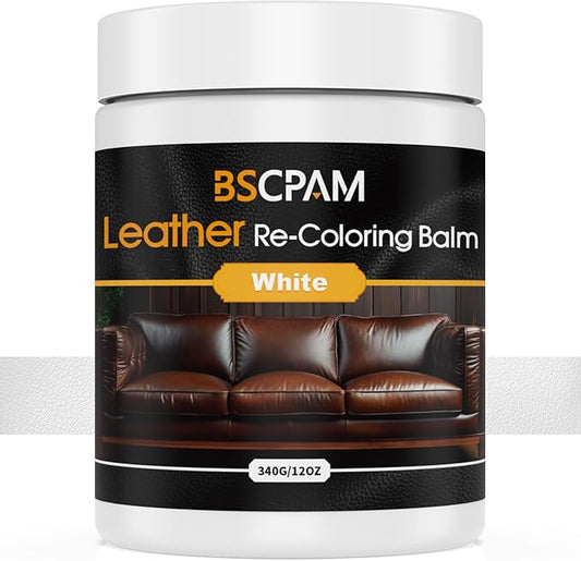 BSCPAM White Leather Recoloring Balm, 12oz Leather Color Restorer for Couches, Leather Repair Kit for Furniture, Leather Dye for Leather Fade, Leather Repair Restore car seat