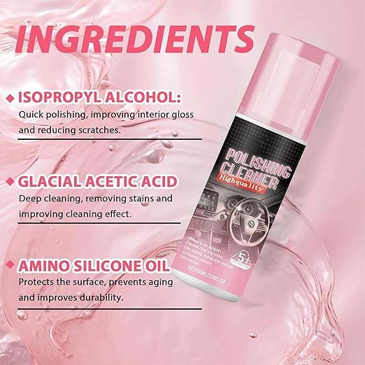 Polishing Cleaner Car Interior, Interior All Purpose Car Cleaner for Rubber, Leather, Vehicle Interior Polish