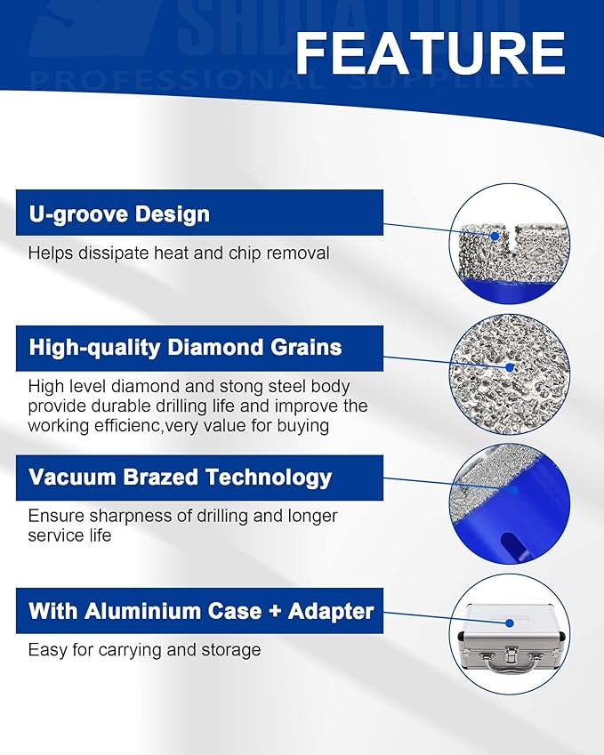 SHDIATOOL Diamond Drill Core Bits Set for Porcelain Hole Saw Cutter for Tile Marble Ceramic Granite 5/8-inch-11 6pieces(20/25/35/50/75/100MM)