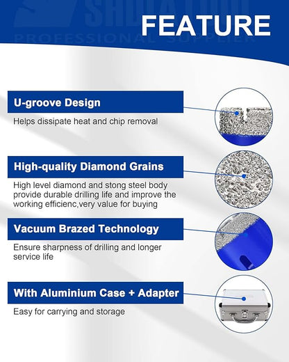 SHDIATOOL Diamond Drill Core Bits Set for Porcelain Hole Saw Cutter for Tile Marble Ceramic Granite 5/8-inch-11 6pieces(20/25/35/50/75/100MM)