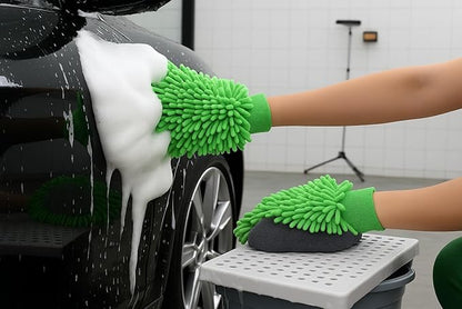 Car Wash Mitt Microfiber, 2PK-Scratch & Lint Free, Premium Chenille Microfiber Wash Mitt (Green)