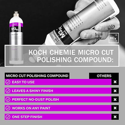 Koch-Chemie - Micro Cut Polishing Compound - Silicone Oil-Free; Permanent Removal of Holograms, Fine Scratches, and Sanding Marks to P3000 Grain Size; High Gloss Finish (1 Liter)