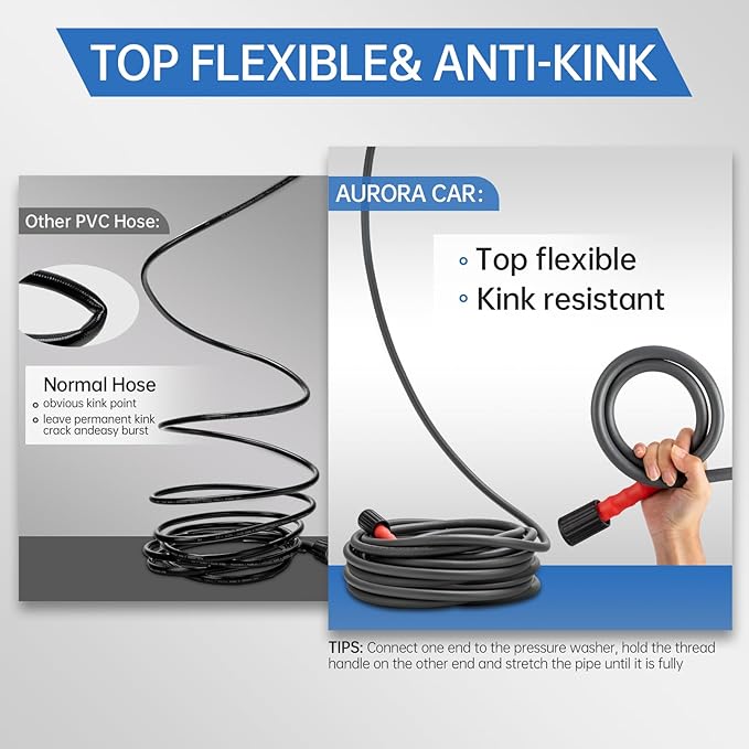 Pressure Washer Hose 100FT 1/4", Kink Resistant Power Washer Hose Compatible with M22 Fittings, Replacement For Most Brand Pressure Washers, 4000 PSI, Grey