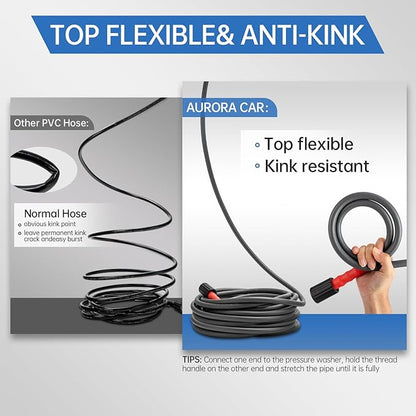 Pressure Washer Hose 100FT 1/4", Kink Resistant Power Washer Hose Compatible with M22 Fittings, Replacement For Most Brand Pressure Washers, 4000 PSI, Grey