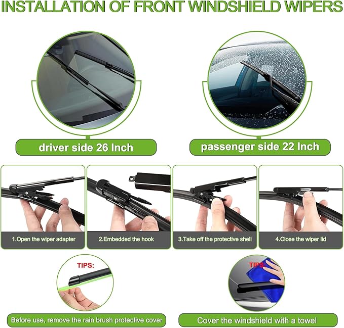 PARRATI® High Performance Premium All-Season Automotive Windshield Wipers with Rear Wiper Blades Replacement for 2011-2023 Ford Explorer,Easy DIY Install 26"+22"+11" (Set of 3)