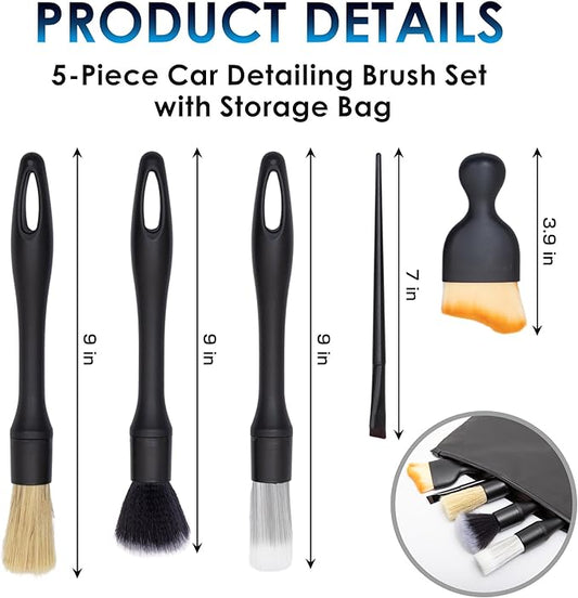 Car Detailing Brush Kit Exterior & Interior Car Cleaner Brush Set | Car Cleaning Kit | Car Accessories | Interior Car Cleaner | Travel Essentials | Black | 5PCS - Japan Import