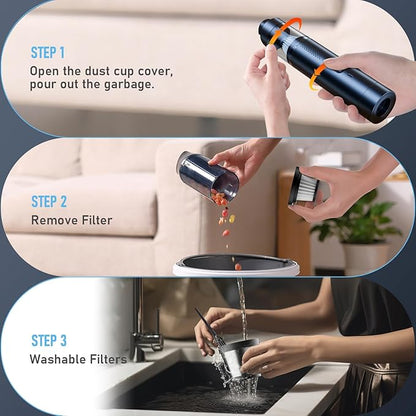 Enkarsen Cordless Car Vacuum,4-in-1 Portable Mini Handheld Vac,2 Suction Modes,16kpa Suction Power Blowing & Inflating 2 Modes,Vacuum for Car,Home,Pet Hair,Office, Desk,Keyboards (Black)