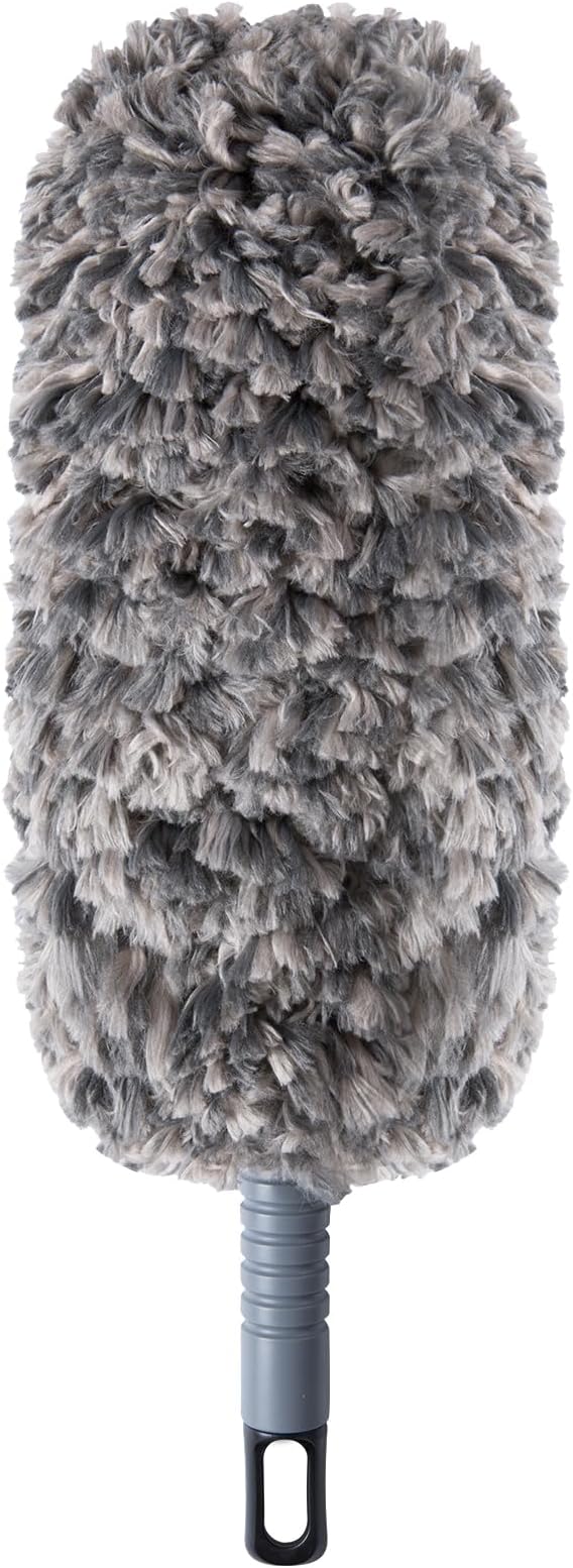 Lint Free 16.8'' Hand Duster,Microfiber Duster with Reusable and Washable Dusting Head for Household Cleaning,Furniture,Car (Black&Grey)