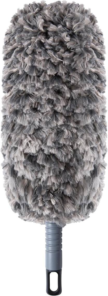 Lint Free 16.8'' Hand Duster,Microfiber Duster with Reusable and Washable Dusting Head for Household Cleaning,Furniture,Car (Black&Grey)