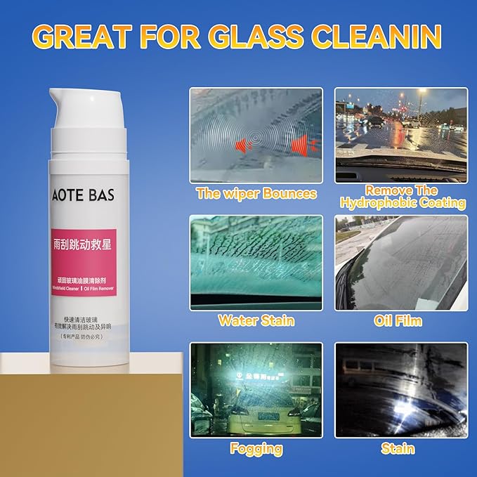 AOTE-BAS Windshield Cleaner Oll Film Remover & Rain Repellent for Car- Abrasive Glass Cleaner Remove- Oily Stains & Remains of Other Coatings