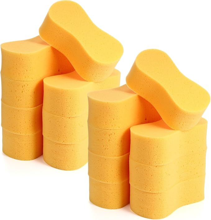 Tioncy 16 Pcs Giant Car Wash Sponges 9 x 4.7 x 3 Inch Extra Large Car Cleaning Bone Sponges Bulk All Purpose Easy Grip Thick Foam Scrubber for Boat Garage Kitchen Bathroom Household Cleaning (Yellow)