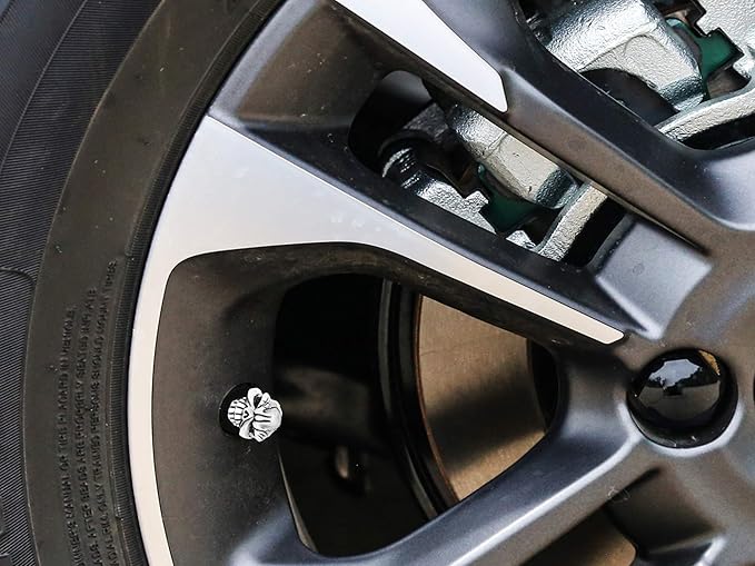 Abfer Skull Valve Stem Caps Car Wheel Air Cover Tire Dust Cap Decorative Accessories Fit Most Vehicle Truck Motorcycles Bikes (Silver)