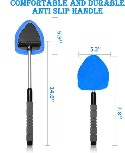 Windshield Cleaner Tool With Reusable Microfiber Pads - Car Window Glass Wiper Kit With Extendable Handle for Cleaning (1, Blue)