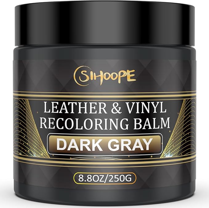 SIHOOPE 2025 New Advanced Leather Recoloring Balm,Dark Gray Leather Repair Kit for Furniture,Leather Dye Filler,Leather Color Restorer for Couches,Leather Scratch Remover for Car Interior