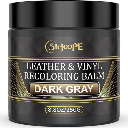 SIHOOPE 2025 New Advanced Leather Recoloring Balm,Dark Gray Leather Repair Kit for Furniture,Leather Dye Filler,Leather Color Restorer for Couches,Leather Scratch Remover for Car Interior