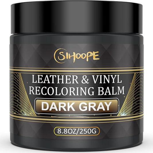 SIHOOPE 2025 New Advanced Leather Recoloring Balm,Dark Gray Leather Repair Kit for Furniture,Leather Dye Filler,Leather Color Restorer for Couches,Leather Scratch Remover for Car Interior