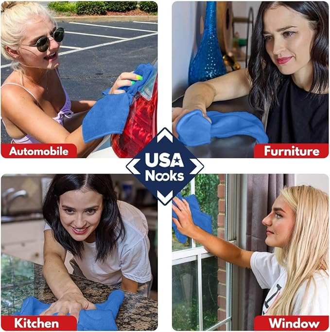 USANOOKS Microfiber Cleaning Cloth - 1200 Washes, Ultra Absorbent Towels Grip Root Weave Grime - 50pack - Blue